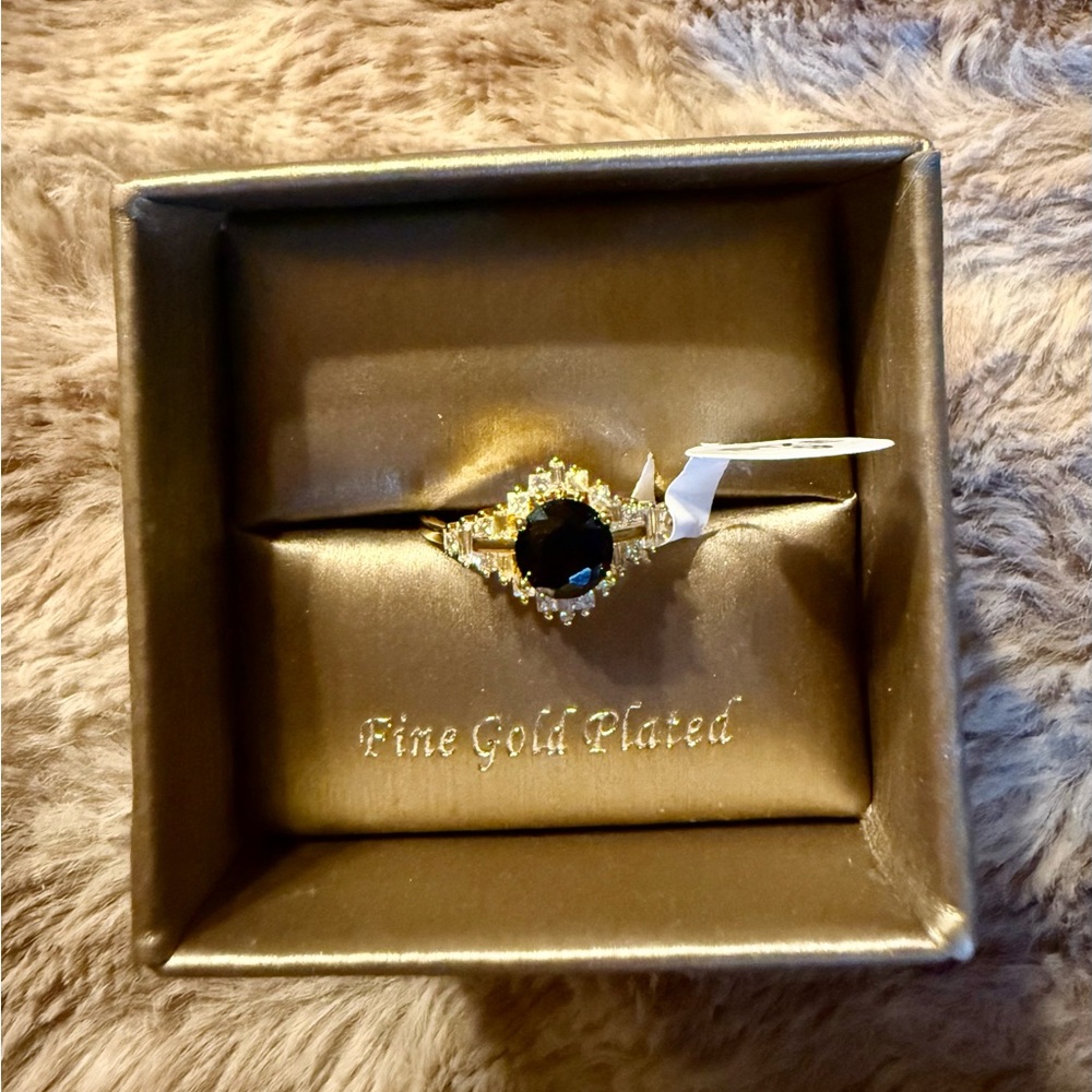 Elegant Gold Plated Black Stone Ring